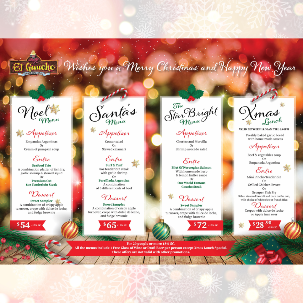 El Gaucho's Special Holiday Menus - El Gaucho